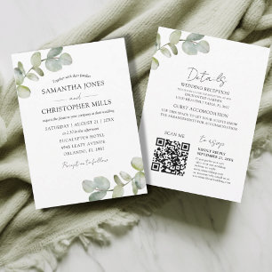 Convite Casamento Código QR Eucalipto Botânico Rústico
