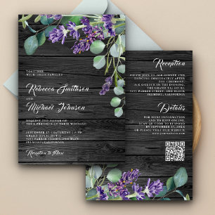 Convite Casamento Código QR Eucalipto Lavanda Madeira Rúst