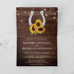 Convite Casamento Código QR Ferradura Girassóis Madeira Co
