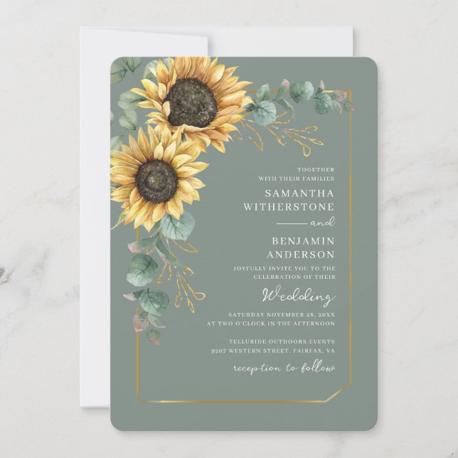 Convite Casamento Código QR Flor de Girassol Aquarela (Frente)