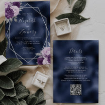 Casamento Código QR Flor de Lilás em Folha de Prat