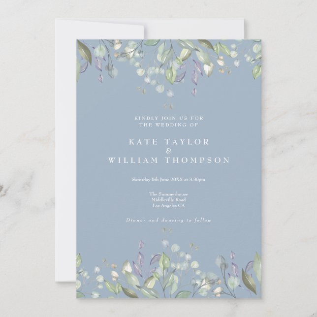 Convite Casamento Código QR Flor de Lilás Verde Azul Poeir (Frente)
