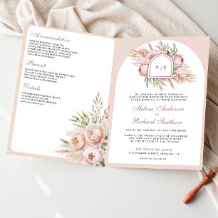 Convite Casamento Código QR Flor de Rosa Pampas Soft Dusty