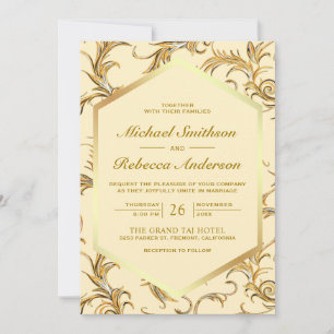 Convite Casamento Código QR Flor Flourish Amarelo Dourado