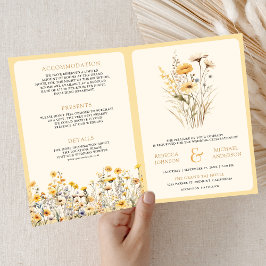 Convite Casamento Código QR Flor Silvestre Boho Amarelo