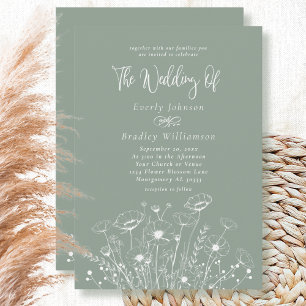 Convite Casamento Código QR Flor Silvestre Branca Boho Ver