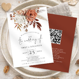Convite Casamento Código QR Florais Terracota Rústico