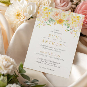 Convite Casamento Código QR Floral Amarelo Manteiga Românt