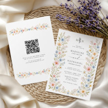 Casamento Código QR Floral Aquarela Flor Silvestre