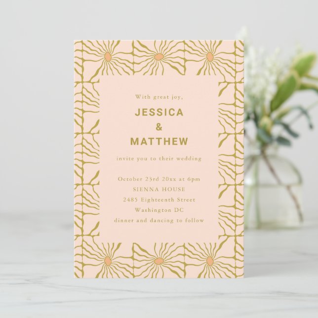 Convite Casamento Código QR Floral Azeda Retro Boho (Em pé/Frente)