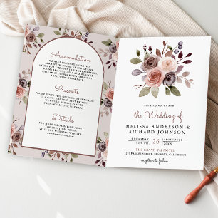 Convite Casamento Código QR Floral Bege Neutro Boho