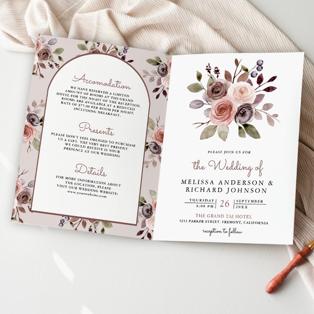 Convite Casamento Código QR Floral Bege Neutro Boho (Criador carregado)