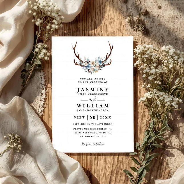 Convite Casamento Código QR Floral Boho Rústico Galhada (Criador carregado)