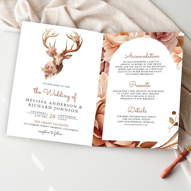 Convite Casamento Código QR Floral Boho Terracota (Criador carregado)