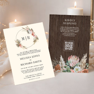 Convite Casamento Código QR Floral Boho Terroso Pampas Mad
