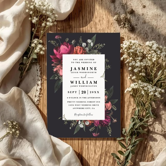 Convite Casamento Código QR Floral Botânico Elegante (Criador carregado)