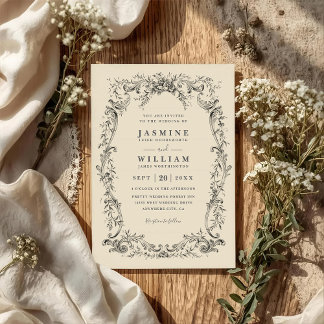 Convite Casamento Código QR Floral Botânico Elegante Vinta