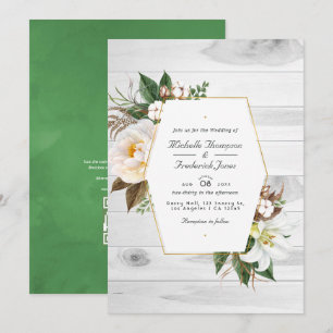 Convite Casamento Código QR Floral Branco Rústico País Cel