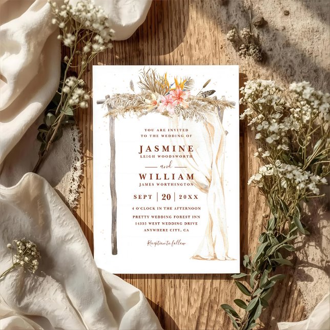 Convite Casamento Código QR Floral Chic Dossel Terracotta  (Criador carregado)
