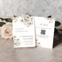 Casamento Código QR Floral Creme Boho Rústico