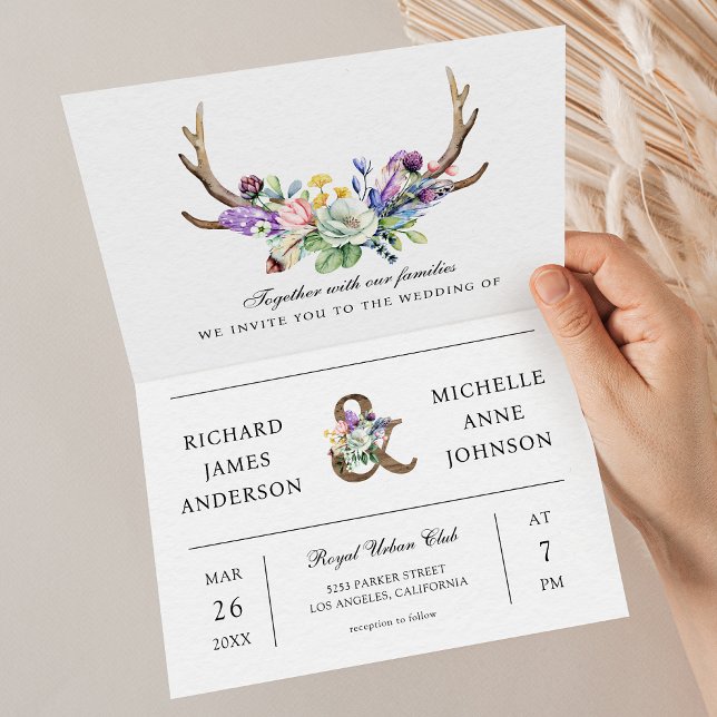 Convite Casamento Código QR Floral de Flores Silvestres Bo (Criador carregado)