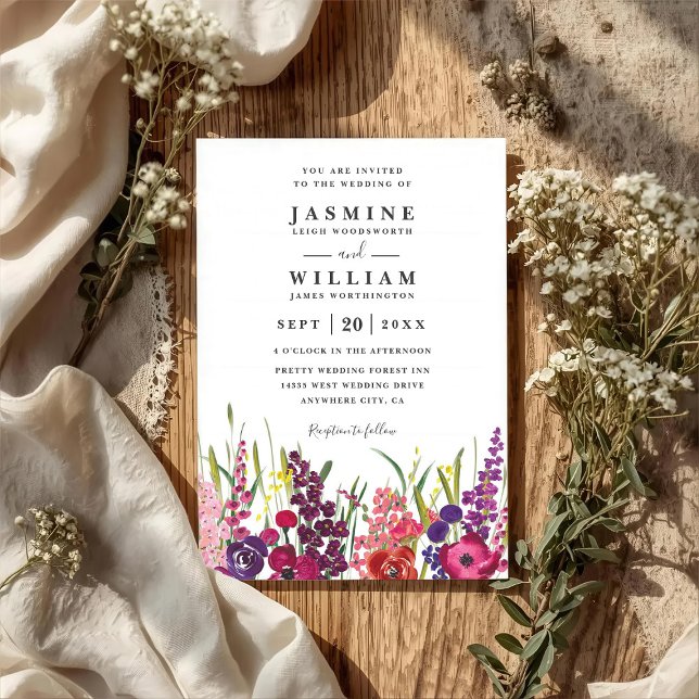 Convite Casamento Código QR Floral de Flores Silvestres Pi (Criador carregado)