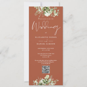 Convite Casamento Código QR Floral de Terracota Verde