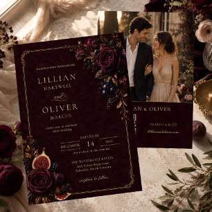 Convite Casamento Código QR Floral Dourado em Veludo Borgo