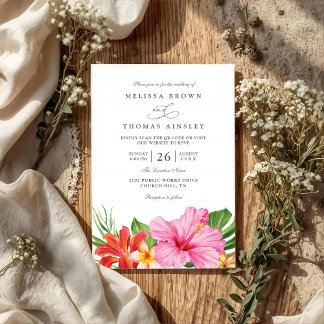 Convite Casamento Código QR Floral Elegante Hibisco Tropic