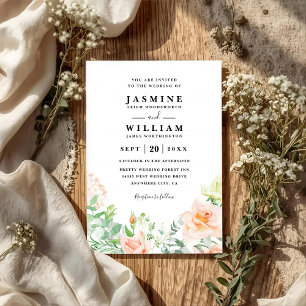 Convite Casamento Código QR Floral Elegante Pêssego e Verd