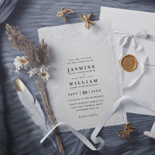 Convite Casamento Código QR Floral Elegante Relevo Jardim