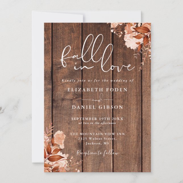 Convite Casamento Código QR Floral em Madeira Rústica de O (Frente)
