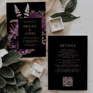 Convite Casamento Código QR Floral Escuro Mal-humorado Ros