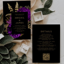 Casamento Código QR Floral Escuro Temperamental Ro