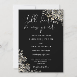 Convite Casamento Código QR Floral Gótico Preto e Branco