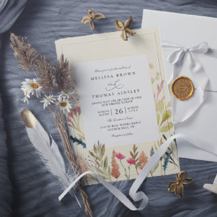 Convite Casamento código qr floral grama boho seco aquarel