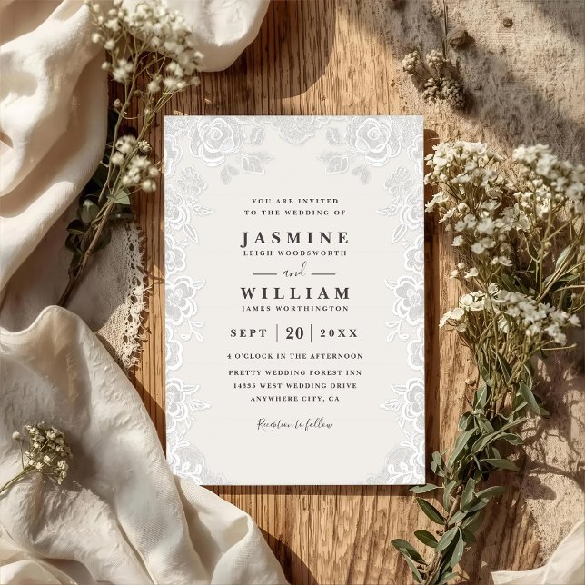Convite Casamento Código QR Floral Lace Rústico Elegante P (Criador carregado)
