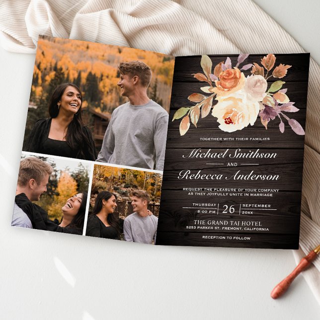 Convite Casamento Código QR Floral Marfim Terroso em Madei (Criador carregado)