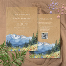 Casamento Código QR Floral Montanha Aquarela Rústi