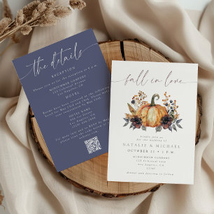 Convite Casamento Código QR Floral Outonal Mal-humorado Tu