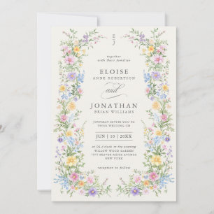 Convite Casamento Código QR Floral Primavera Ornado Pastel