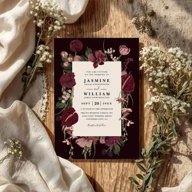 Convite Casamento Código QR Floral Romântico Elegante Mode (Criador carregado)