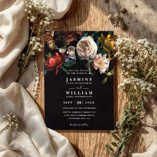 Convite Casamento Código QR Floral Romântico Sombrio Holan