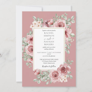 Convite Casamento Código QR Floral Rosa Empoeirada
