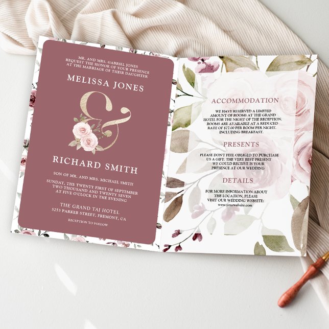 Convite Casamento Código QR Floral Rosa Empoeirado Desbota (Criador carregado)