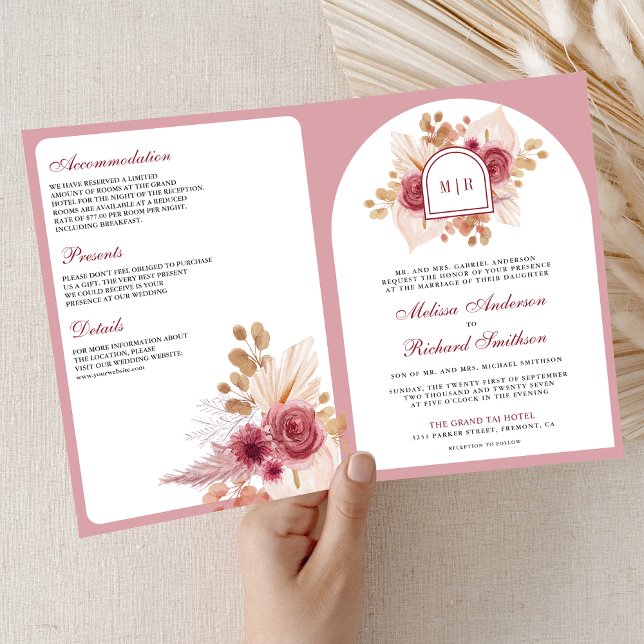 Convite Casamento Código QR Floral Rosa Romã Pampas (Criador carregado)