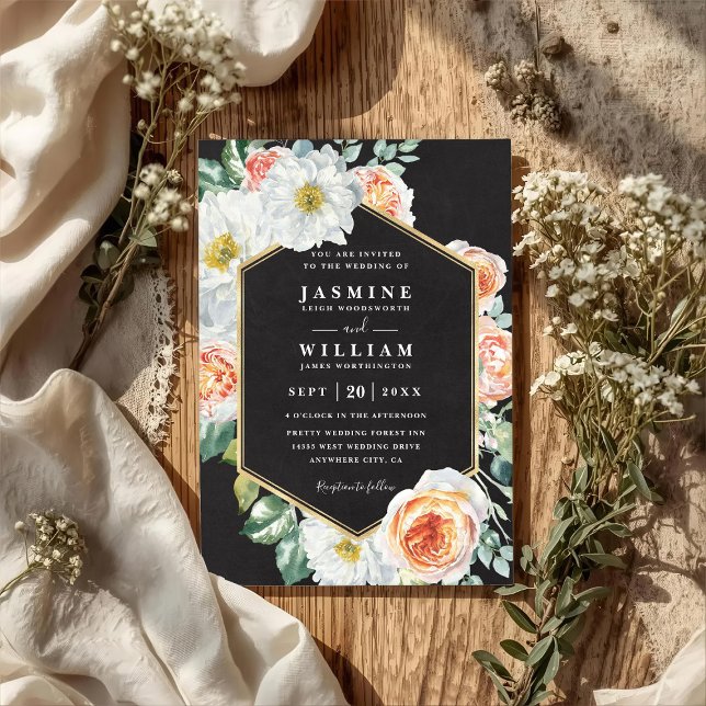 Convite Casamento Código QR Floral Rústico Elegante Aquare (Criador carregado)