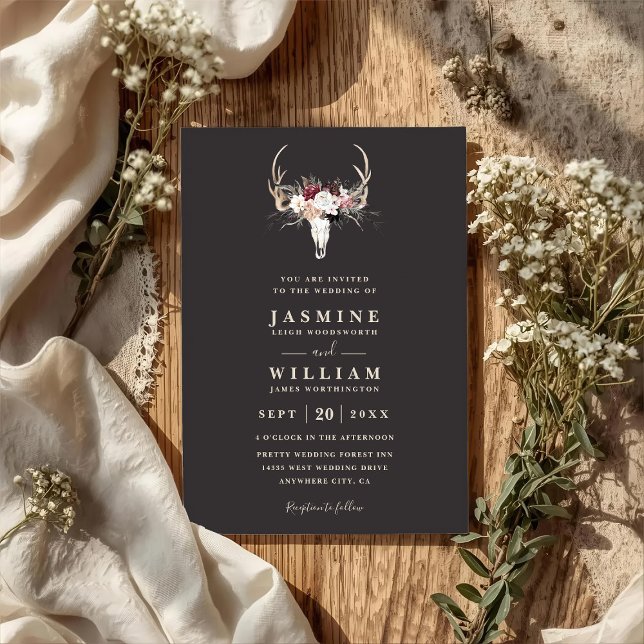 Convite Casamento Código QR Floral Rústico Elegante Boho G (Criador carregado)