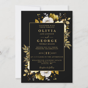 Convite Casamento Código QR Floral Rústico Elegante Ouro P