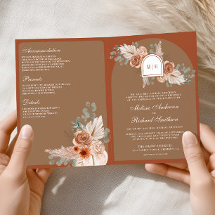 Convite Casamento Código QR Floral Terracota Bege Pampas